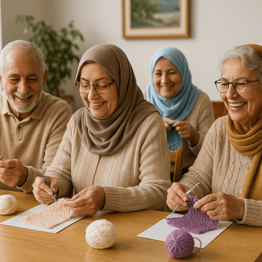 سالمندان در حال نقاشی و کارهای دستی گروهی در خانه سالمندان اقاقیا