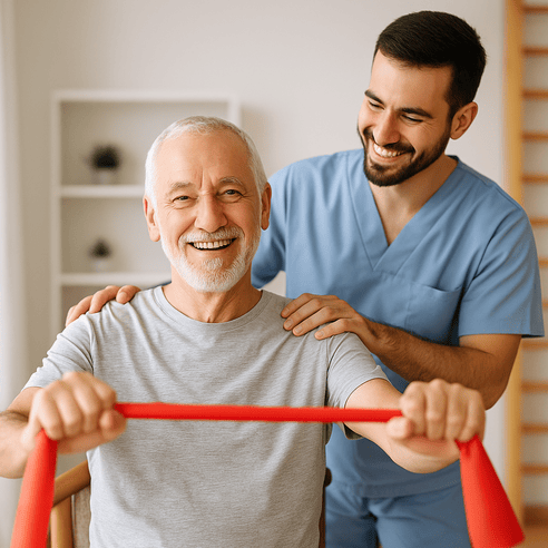 کاردرمانگر در حال توان‌بخشی سالمند در خانه سالمندان اقاقیا