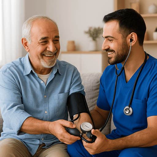 پرستار در حال رسیدگی به سالمند بیمار خاص در خانه سالمندان اقاقیا